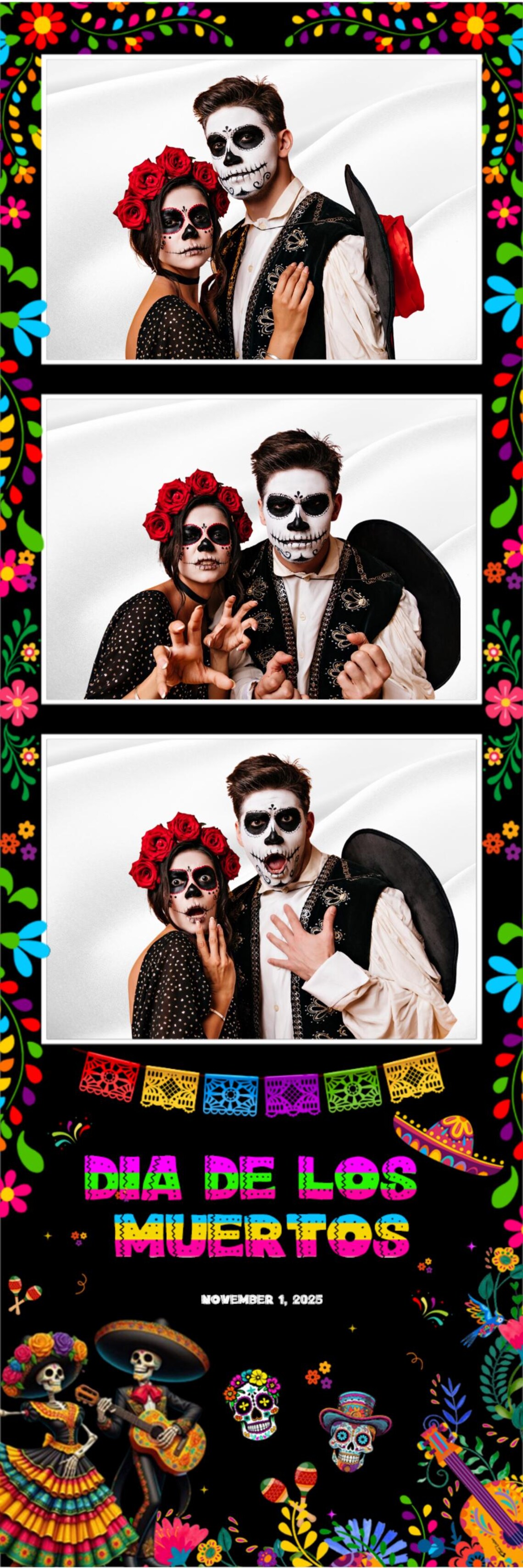 Día De Los Muertos Photo Booth Template Sugar Skull Fiesta Design