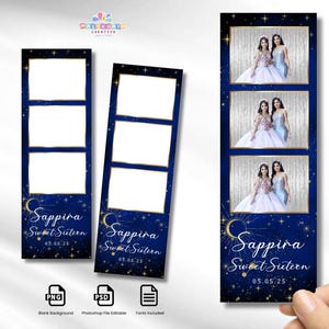 Starry Night Photobooth Template A Night Under the Stars Photo Booth Template Blue and Gold 2x6 Photo Strip Dinner Dance Photo Booth Overlay