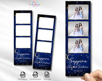 Modelo de cabine fotográfica Starry Night: azul e dourado, 2x6 (PSD)