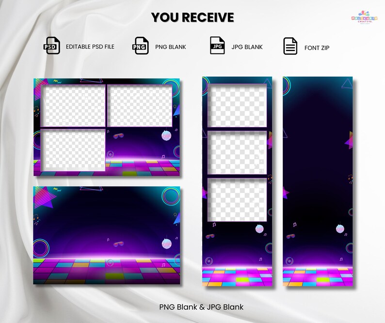 Music Notes Photo Booth Back to 90s Party Photobooth Template | 4x6 and 2x6 PSD | Retro Neon ...