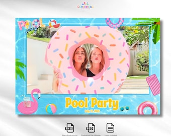 Modelo de cabine de fotos para festa na piscina: clima de praia no verão, editável 4x6 (download digital)
