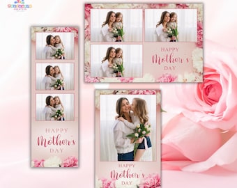 Modelo de cabine de fotos floral rosa para o Dia das Mães | Editável em Canva e PSD | Moldura para fotos de mamãe | Design floral elegante | Download instantâneo