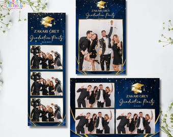 Modelo de cabine de fotos de formatura azul e dourado | Moldura para festa da turma de 2026 (Download digital)