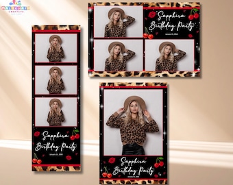 Modelo de cabine de fotos com estampa de guepardo e leopardo, ideal para aniversários de adultos, disponível em PSD e Canva.