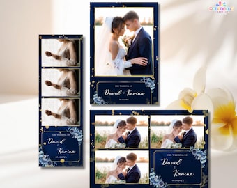 Modelo de cabine fotográfica azul marinho com estampa floral | Editável em PSD e Canva