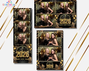 Plantilla de fotomatón de Feliz Año Nuevo / Marco para fotomatón de fiesta de Año Nuevo / PSD y Canva editables