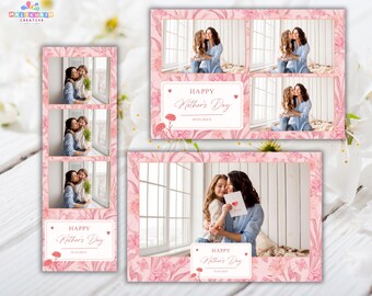 Mother’s Day Pink Photobooth Template Editable in Canva & Photoshop | Floral Photo Booth Template for Mom Celebration | Instant Download