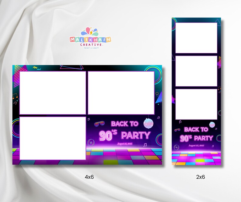 Music Notes Photo Booth Back to 90s Party Photobooth Template | 4x6 and 2x6 PSD | Retro Neon ...