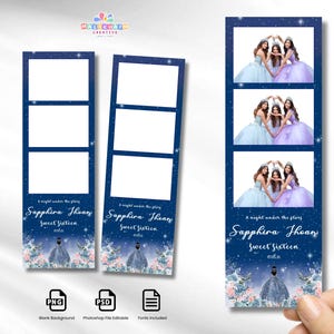 Starry Night Photo Booth Template: Blue & Gold 2x6 Photo Strip (Digital Download)