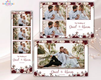 Maroon Floral Photobooth Template Editable in Canva & Photoshop | Wedding, Quinceañera, Birthday Party Photo Booth Template