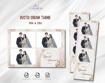 Modelo de cabine de fotos rústica bege para casamento | PSD editável nos tamanhos 4x6 e 2x6 | Design rústico elegante