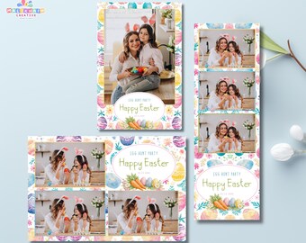Happy Easter Photobooth Template | Egg Hunt Party Backdrop | Canva & PSD Digital Download