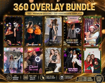 Pacote com mais de 150 modelos editáveis de cabine de fotos 360 Spin | Modelos de sobreposição de vídeo | Editáveis no Canva