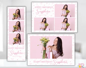 Coquette Pink Bow Birthday Photobooth Template | Editable PSD & Canva Photo Booth Frame | Girly Birthday Party Overlay