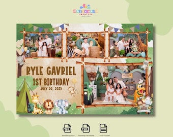 Modelo de cabine fotográfica Safari em PSD - Festa de aniversário com aventura na selva, download de arquivo do Photoshop