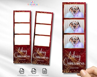 Modelo de cabine de fotos para festa de 15 anos 4X6 PSD, modelo de cabine de fotos para aniversário, sobreposição de 16 anos vermelha