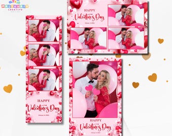 Moldura para cabine de fotos do Dia dos Namorados | Modelo romântico com corações rosa | Editável no Canva e PSD
