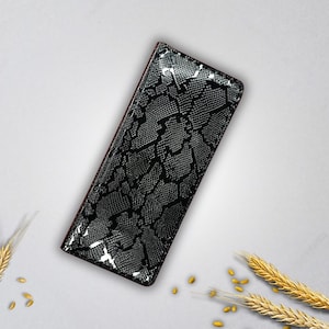 Black pythone textured long black leather wallet| luxury handmade men&#39;s wallet durable designer wallet best for gift