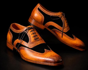 Handgefertigte zweifarbige Leder Brogue Oxford Schuhe, Herren Abendkleid