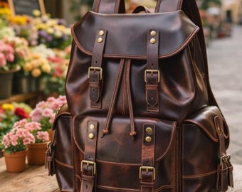 Full Grain Leather Backpack | Vintage Travel Rucksack, Laptop Bag