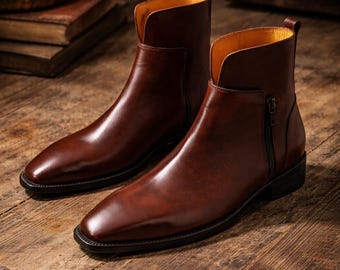 Handgjorda italienska läderstövlar för män | Chelseaklänning med dragkedja i sidan, avslappnad stil