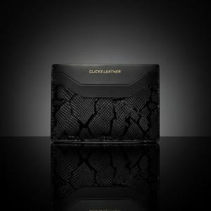 Schwarzer Kartenhalter aus Pythonleder, schlanke minimalistische Brieftasche