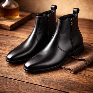 Men's Handmade Black Full Grain Leather Chelsea Boots, Side Zipper Dress Ankle Footwear