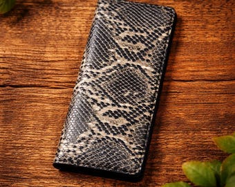 valentines day gift  Snakeskin Print Leather Wallet: Handmade Slim Card Holder