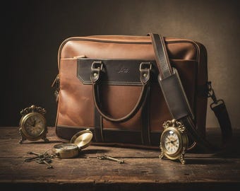 Handmade Full-Grain Leather Laptop Bag: 15-16" Briefcase Messenger