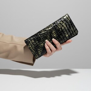 Valentinstag Geschenk Krokodil Strukturleder Lange Brieftasche - Handgefertigtes Minimalistisches Design