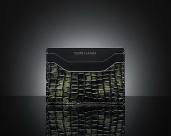 Crocodile Textured Leather Card Holder: Slim Minimalist Wallet