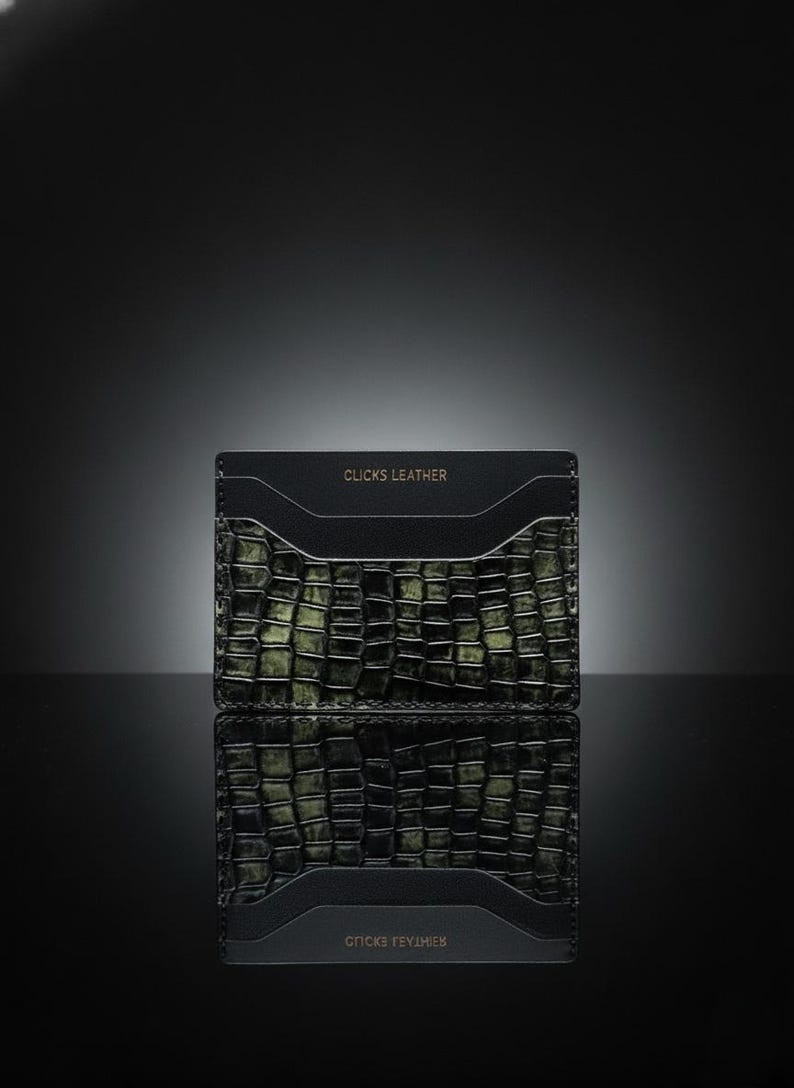 Crocodile Textured Leather Card Holder: Slim Minimalist Wallet image 1