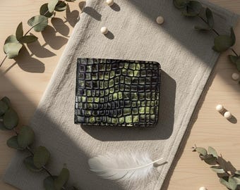 Croc Embossed Leather Card Wallet: Slim Bifold, RFID Blocking valentines day gift