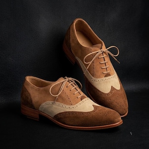 cream colored dress shoes for men Dolce & Gabbana Beige Canvas Derby Lace Up Leather Design Amberjack The Original (Chestnut &