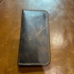 Cartera larga / Cartera de cuero puro encerado hecha a mano / Espacio para 7 tarjetas, 1 espacio grande para efectivo y 1 bolsillo para monedas / Regalo de cumpleaños / Regalo de aniversario /