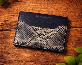 Snakeskin textured Leather Card Holder: Slim Handmade Wallet