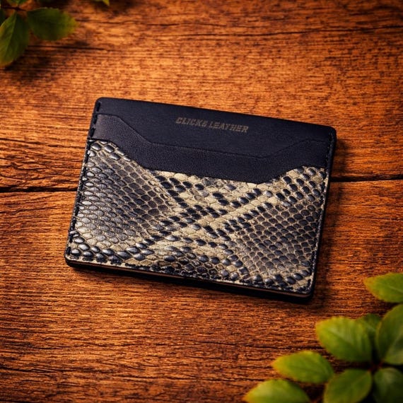 Snakeskin Textured Leather Card Holder: Slim Handmade Wallet - Etsy
