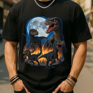 Vintage 90s Dinosaur Graphic Tee: Retro Jurassic Velociraptor T-Shirt