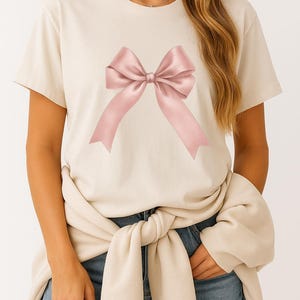 Pink Bow Aesthetic T-Shirt – Soft Girl Ribbon Tee, Y2K Inspired, Cute Graphic Shirt, Coquette Style