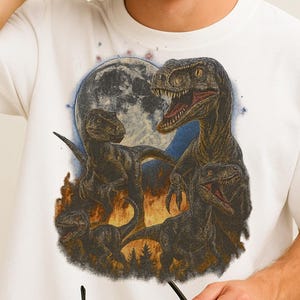 Vintage 90s Dinosaur Graphic Tee: Retro Jurassic Velociraptor T-Shirt