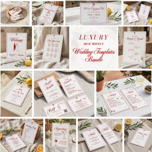 Old Money Wedding Template Bundle, Luxury Vintage Wedding Invitation Suite, Red Bow, RW1
