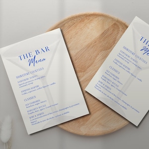 Whimsical Wedding Bar Menu Sign Template: Elegant Blue Cocktail Menu, Canva Editable (Digital Download