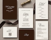 Old Money Wedding Invitation Suite, Luxury Dark Brown Espresso and Cream Invite, Elegant Timeless Wedding Invitation Bundle,  Template, OM2