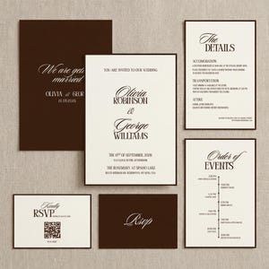 Luxe Espresso Trouwuitnodigingsset, Elegant en Tijdloos Pakket (Canva Sjabloon) afbeelding 2