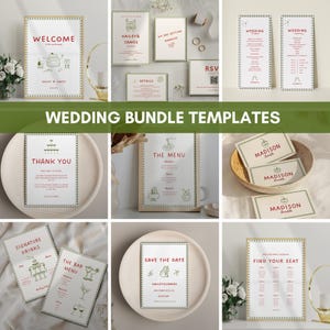 Hand Drawn Wedding Bundle Template,Handwritten Wedding Stationary Signs Bundle, Whimsical Wedding Bundle Editable Unique Modern Wedding Set
