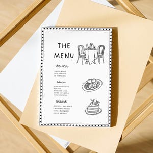MENU, Handwritten Menu, Printable Dinner ,  Printable Table Decor | Fun Doodle Hand Drawn Illustrated Name Card | Event  | Unique Drawings