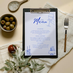 Vintage Wedding Menu Cards Template, Hand Drawn Wedding Menu Cards, Retro Wedding Dinner Menu Template,Unique Drawings,Whimsical Menu,Canva