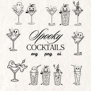 Spöklik cocktail clipart: Spökmartini, Halloween-vektorgrafik (SVG, PNG, AI)