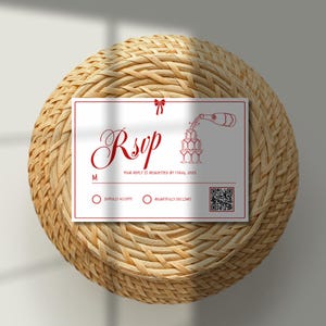 QR Code Response Card Template, RSVP Online, Modern Wedding Reply Card. Hand written QR Code Response Card, Colorful Wedding Reply Card Red