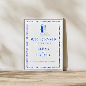 Editable Wedding Welcome Sign Template: Hand-Drawn Blue Design (Canva Template)